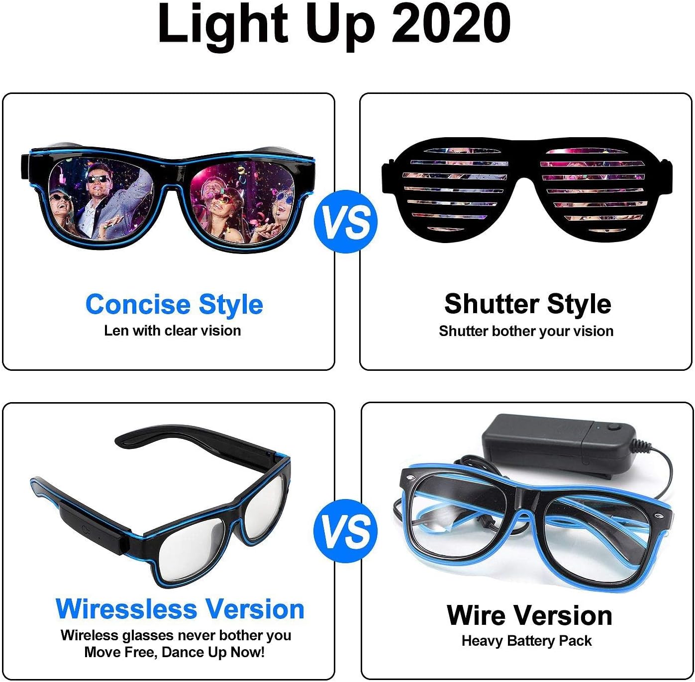 YouRfocus Wireless LED Light Up Glow in the Dark Neon Rave Glasses - Yellow image 3