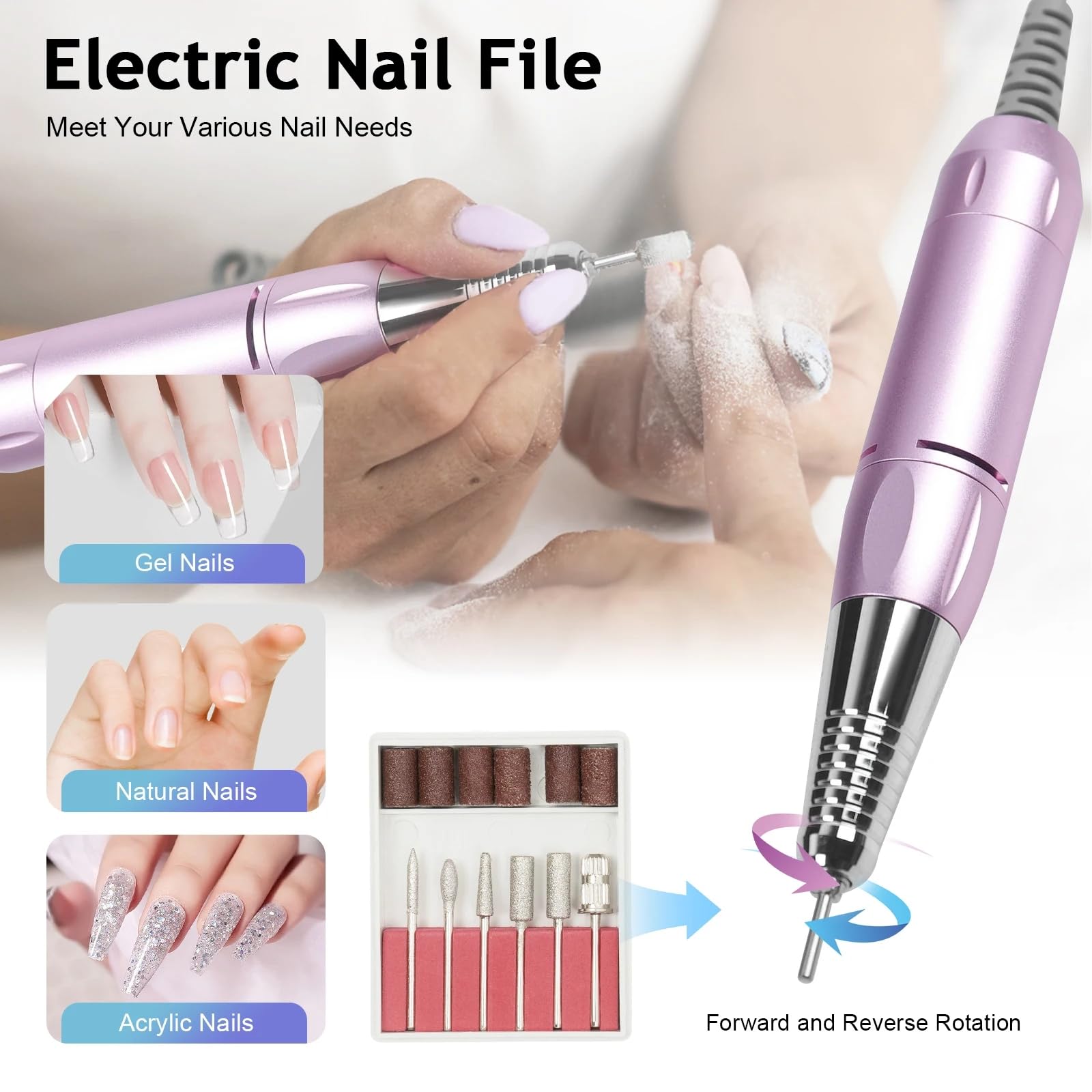 OYHN Aspirador de Uñas con Torno, 30000 Rpm, luz LED Giratoria de 6w Taladro electric de Uñas Profesional, Taladro de uñas electrico 5 en 1, Potente Aspirador de 96W, para Uso Doméstico en Salones
