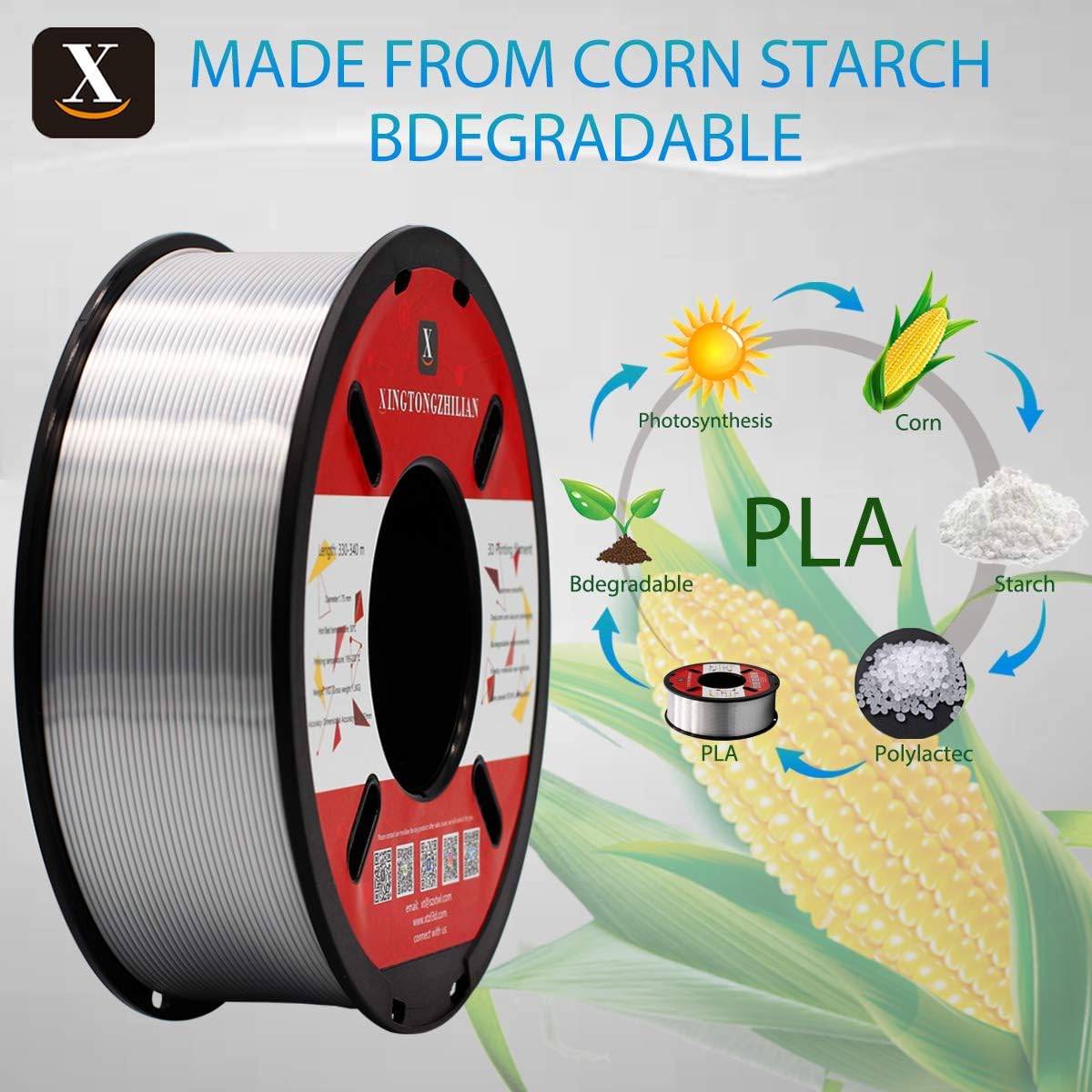 PLA 3D Printer Filament 1.75mm Printing Material Upgrade Version for 3D Printers Pens Accuracy +/- 0.02 mm Silk Silver 1kg/Spool
