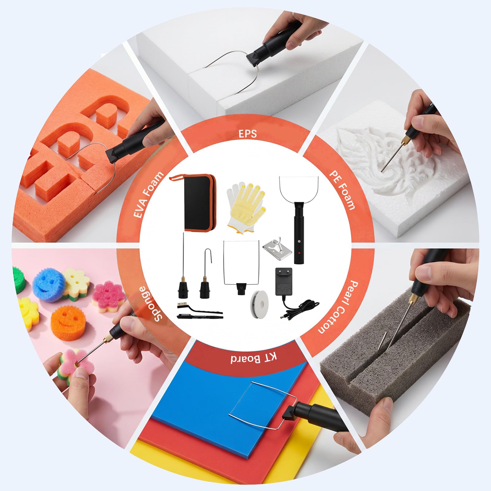 Qivine 4 in 1 Electrique Decouper de Polystyrène avec Régulateur Température, 24W Mousse a Decouper avec Adaptateur et Poignée, Fil Chaud Découpe Polystyrène pour Spongieuse, Projets de Bricolage