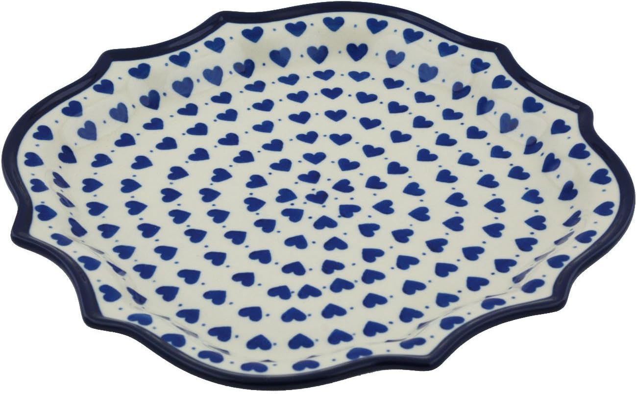Polmedia Polish Pottery 8 Point Plate - Hearts Delight Pattern Handmade in Boleslawiec Poland by Ceramika Artystyczna + Certificate of Authenticity