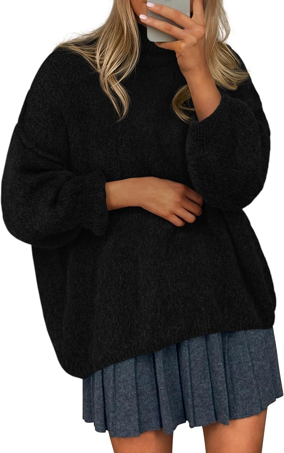 PRETTYGARDEN Womens Oversized Sweaters Fall Outfits 2025 Turtleneck Long Sleeve Slouchy Chunky Knit Sweater Pullover Tops