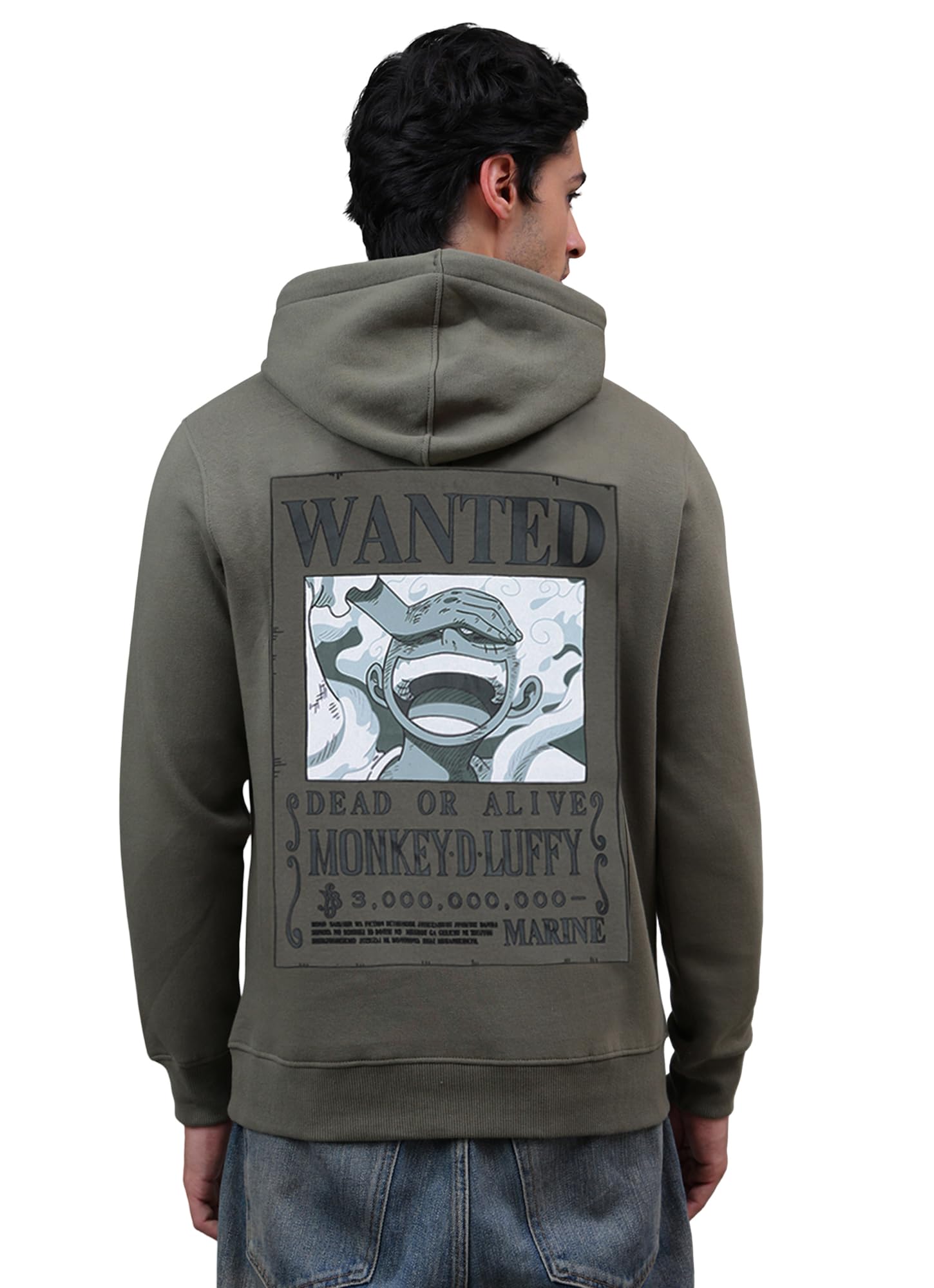 free authority Official One Piece: Wanted Luffy Anime Printed Olive Regular Fit Hoodie for Men-picture-11