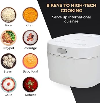 Buffalo SMART COOKER Induction Heating IH Rice Cooker and Warmer, 1 L, 5 cups of rice, Non-Coating inner pot, Efficient, Multiple function, White (5 cups) | Non-Stick 1L Electric Rice Maker, Warmer for White/Brown Rice, Grain - Easy-to-clean & Non-Coating Inner Pot, White