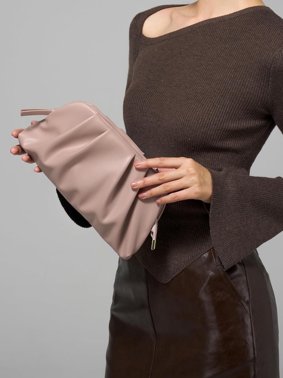 SWEETV CHUNLI Dressy Vegan Leather Clutch Purse for Women Formal, Soft Pleated PU Evening Clutch for Weddings, Proms - Image 2