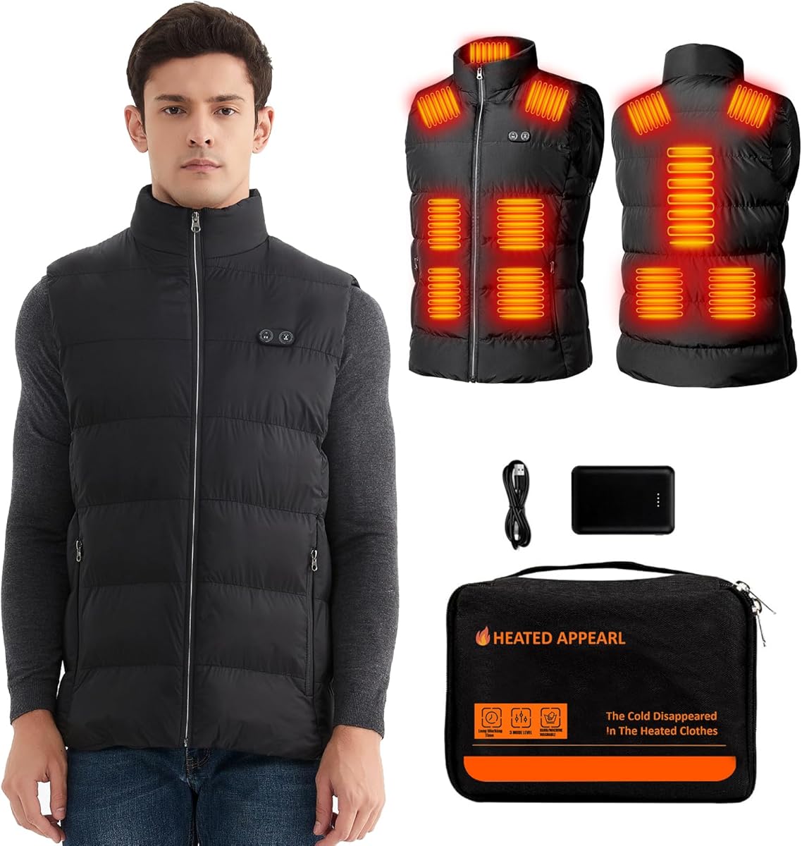 Heated Vest Mens With Battery Pack Included 16000mah 7.4V, Heated Jacket with 3 Heating Levels, 12 Heating Zones