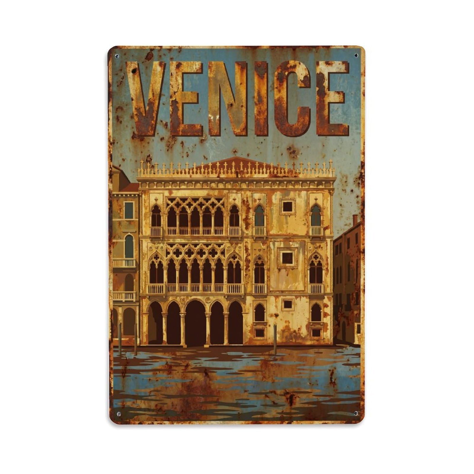 Vintage Travel Venice Ca D Oro Golden Palace Gothic Rusted Italy 1 Metal Tin Sign Plaque Wall Decor for Cafe, Club Bar, Office, Home Garden Metal Poster 8x12Inch