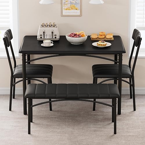 Miniatura 2 de GAOMON Juego de mesa de comedor para 4 personas, mesa de cocina con sillas tapizadas y banco, juego de mesa de comedor para 4 personas, juego de