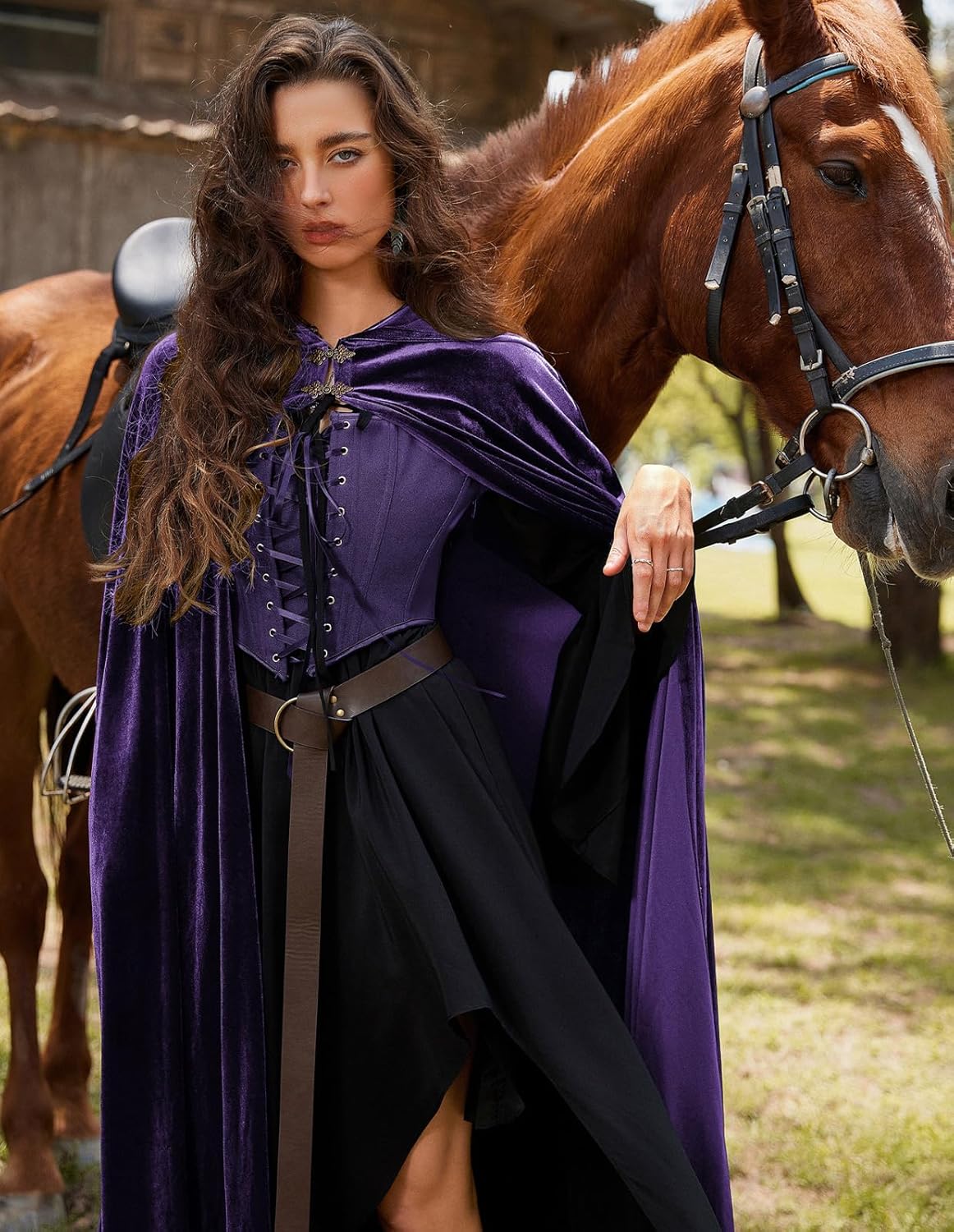 Scarlet Darkness Renaissance Velvet Hooded Cape Medieval Witch Cloak Hobbit Costume for Women Men - Image 7