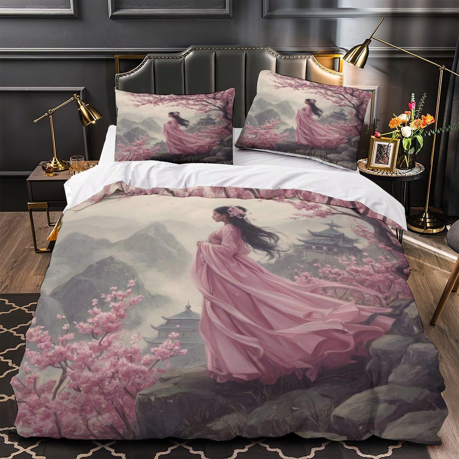 Housse de couette ours rose 200x200cm hypoallergénique contre allergies