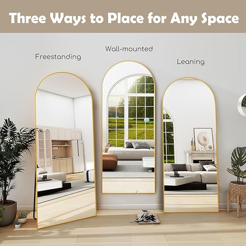 Miniatura 4 de Espejo arqueado de longitud completa, espejo de pie independiente de 64 x 21 pulgadas, moderno espejo de cuerpo completo con soporte, espejo de