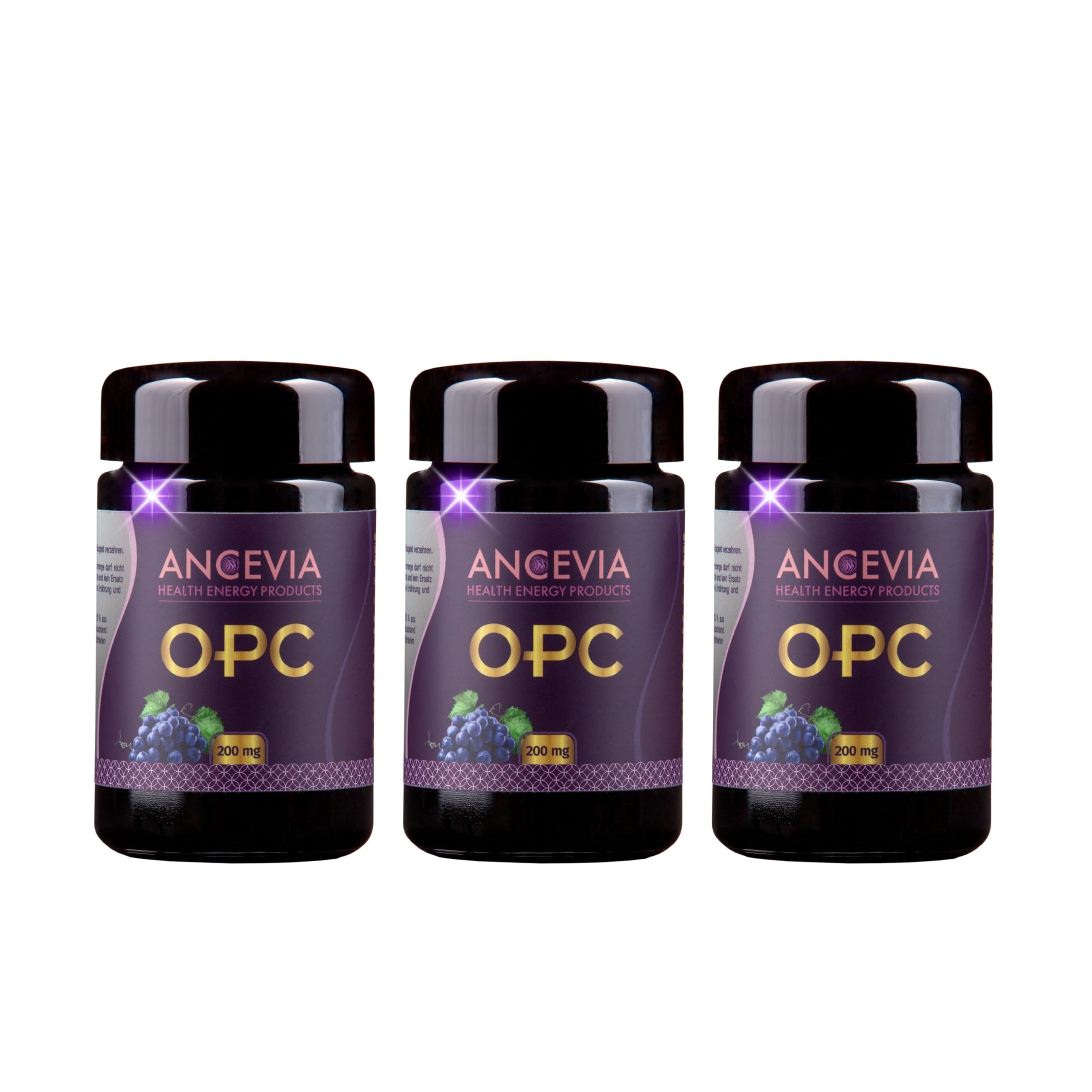 ANCEVIA OPC Traubenkernextrakt – Nahrungsergänzungsmittel – 180 Kapseln (3 x 60) – 200 mg OPC je Kapsel – vegan