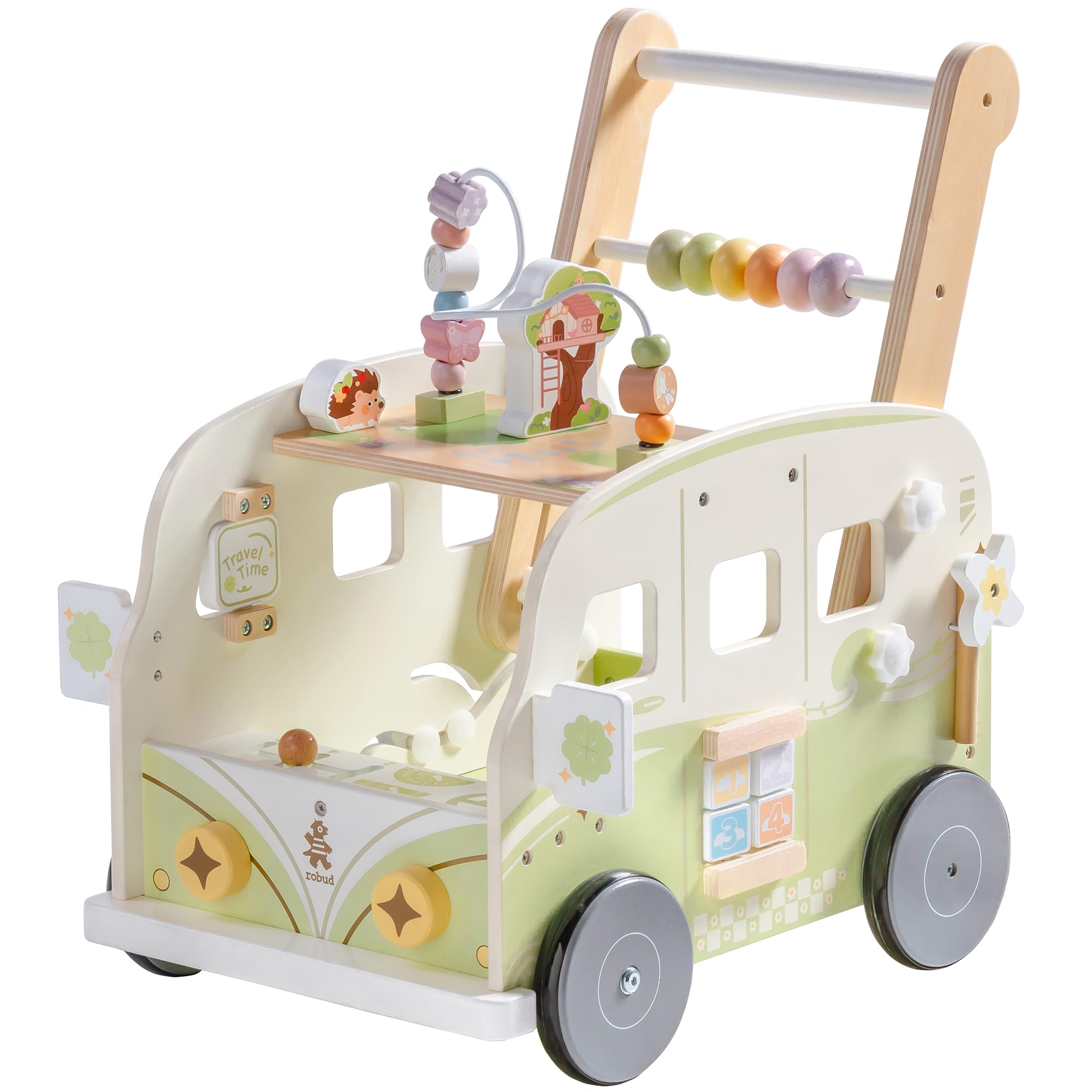 ROBUD Andador de madera, velocidad y altura ajustables, andador para bebé, juguete educativo, regalo para niños y niñas a partir de 10 meses -1-2 años, verde