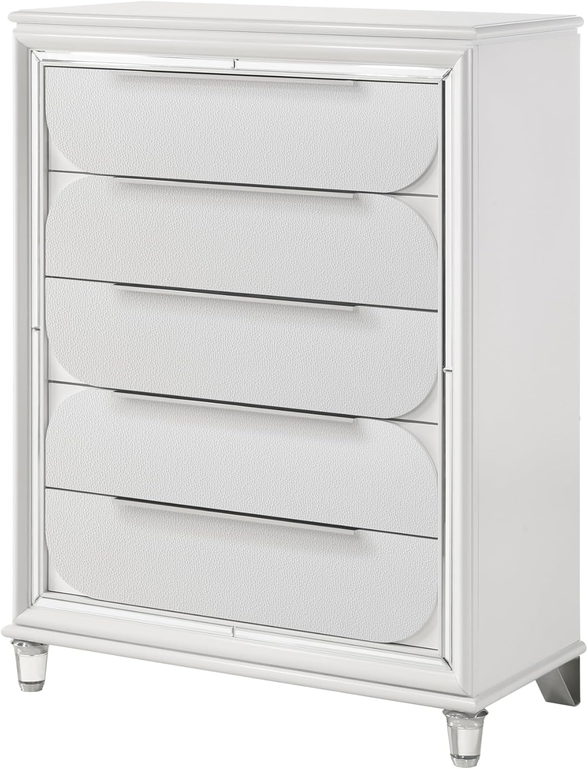 Acme Tarian Wooden Frame Rectangular 5 Drawers Chest in Pearl White