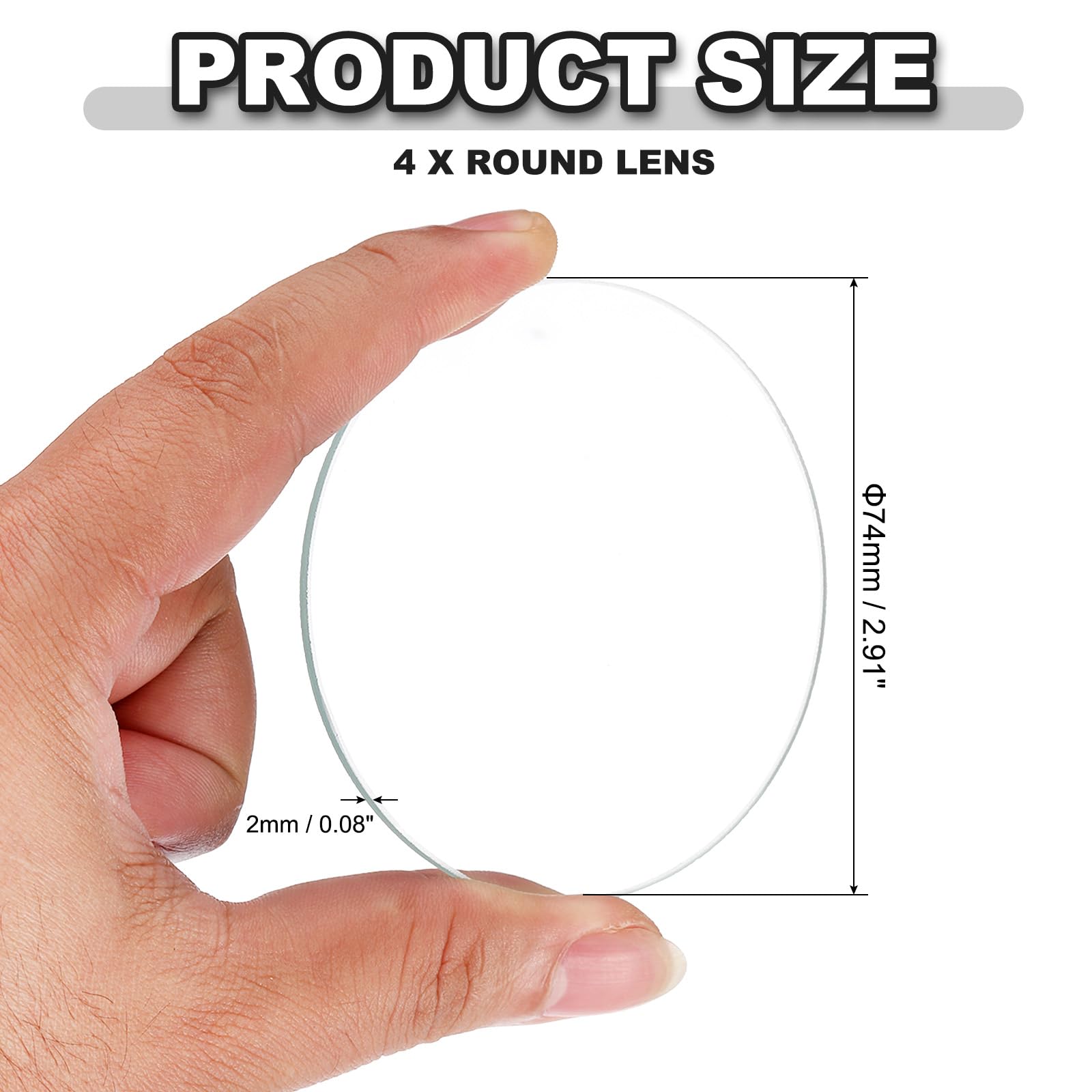 PATIKIL 2.91" Dia LED Lens, 4 Pcs Polished Edge Flashlight Replacement Parts Glass Lens for Light Source Lens Replacement Transparent - Image 2