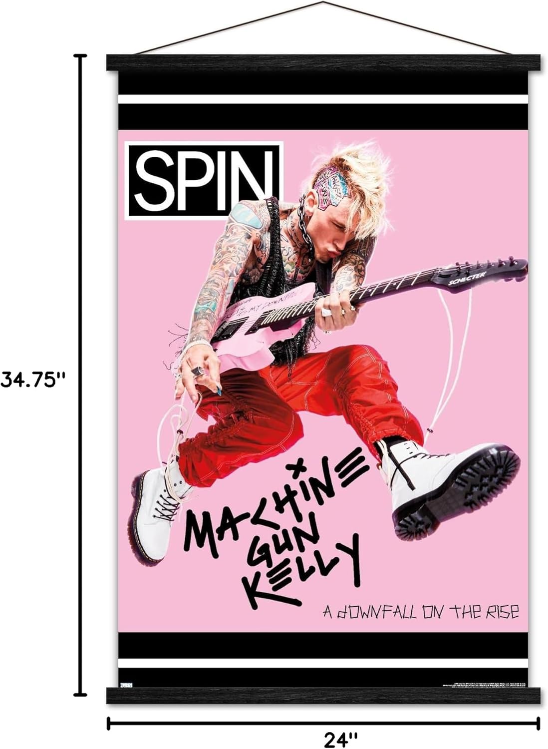 Trends International SPIN Magazine - Machine Gun Kelly 20 Wall Poster with Magnetic Frame, 34L x 22.4W, Print and Black Hanger Bundle