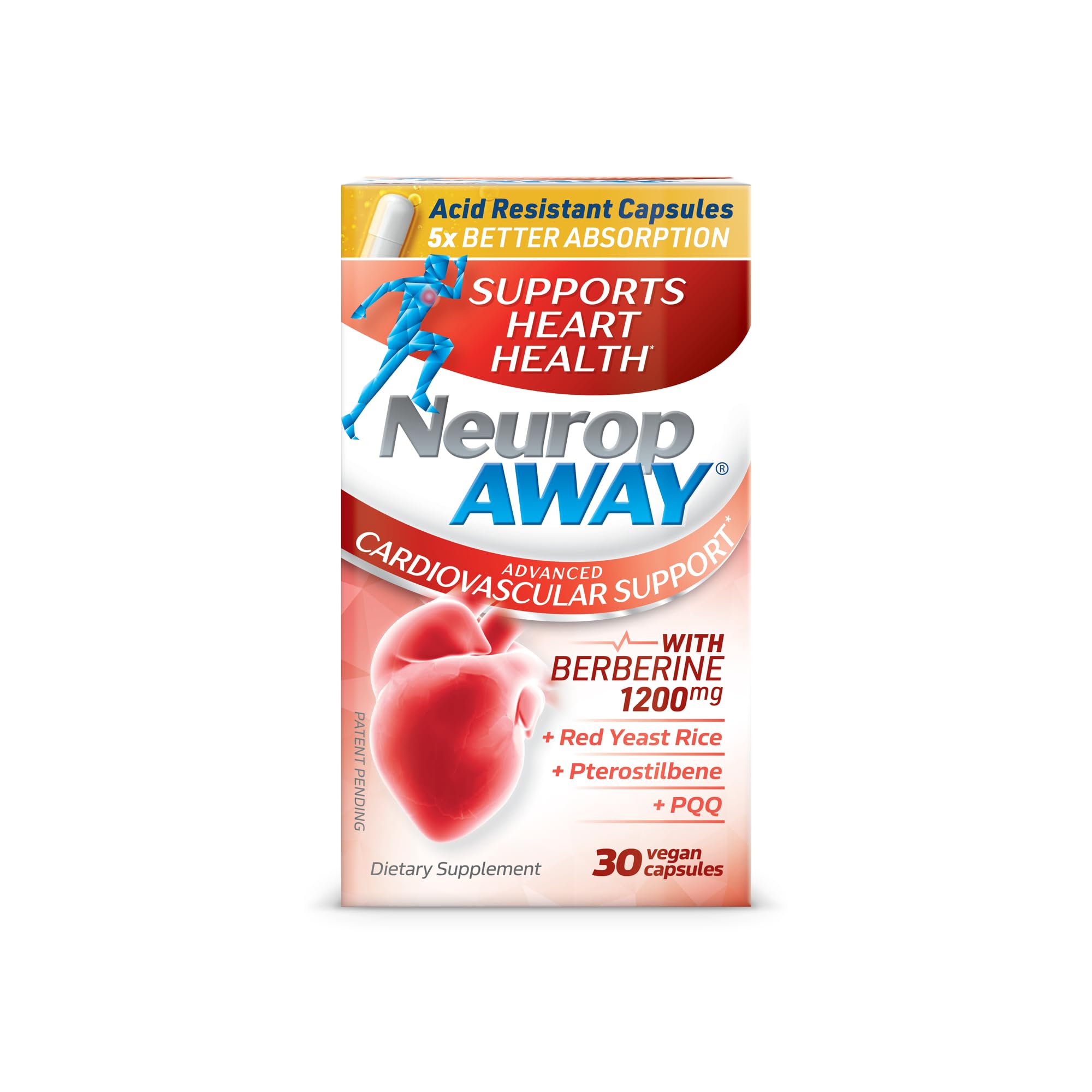 NeuropAWAY Cardiovascular Support 30ct 1200mg Berberine PQQ Red Yeast Rice Pterostilbene