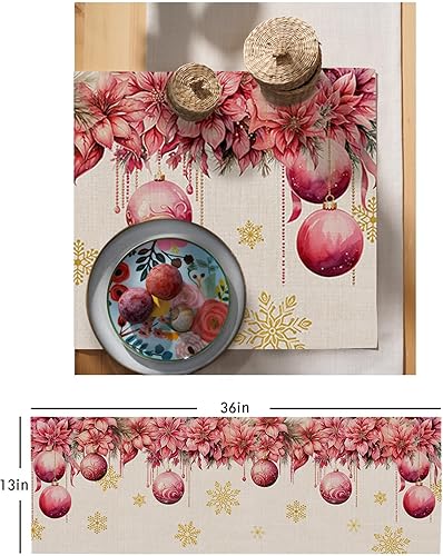 Miniatura 6 de Camino de mesa de flores de granja de 36 pulgadas corto, de lino de algodón, pequeño, cocina, comedor, mesa de café, decoración de tocador, camino