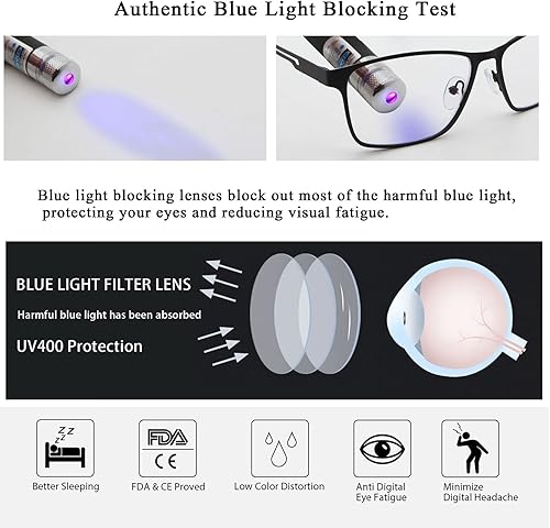 Miniatura 3 de Babrvma Paquete de 4 lentes de lectura con luz azul para hombre, marco de metal, para lectura de computadora, rectángulos, con bisagras de resorte