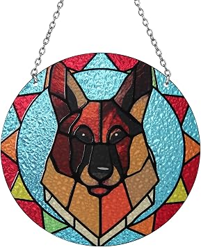 German Shepherd Suncatcher Window Hanging Memorial Gift for Loss of Dog | German Shepherd Gifts Real Stained Glass for Windows Garden or Memorial Displays Decor Pet Memorial Ornament for Dog Lovers