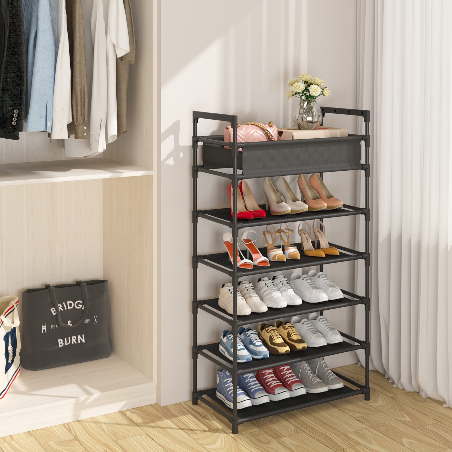 Snapklik.com : Boeeoan 6-Tier Stackable Shoe Rack Plus Storage Bag ...