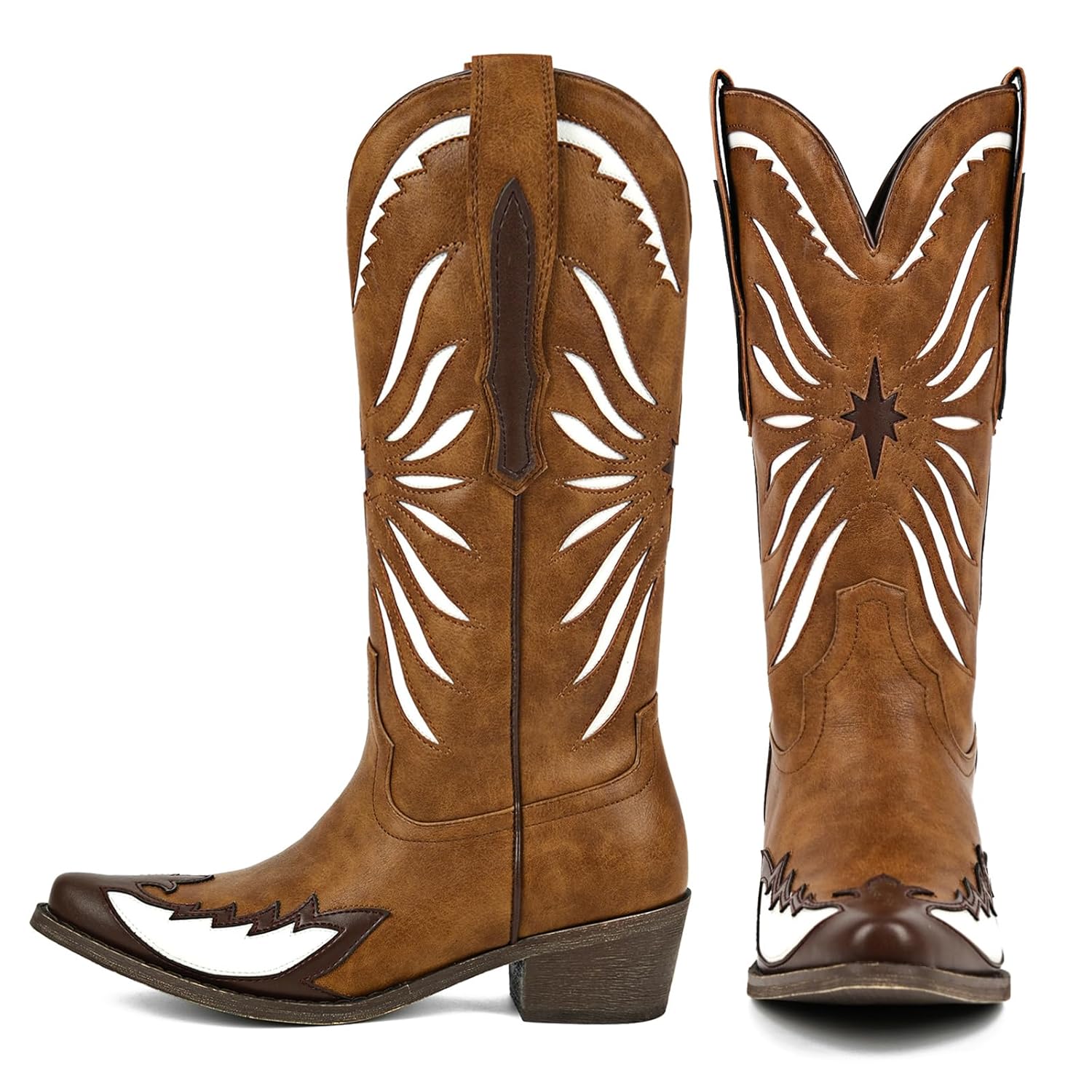 KISTANIA Cowboy Boots for Women Mid Calf Knee High Western Cowgirl Boots Pointed Toe