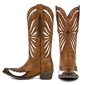 KISTANIA Cowboy Boots for Women Mid Calf Knee High Western Cowgirl Boots Pointed Toe