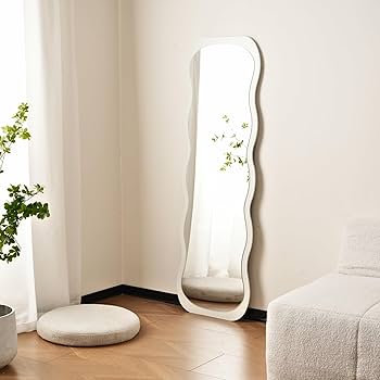 波形デザイン スタンドミラー 160cm ナチュラルカラー　全身鏡 波型スタンドミラー 全身 姿見鏡 全身鏡 ウェーブミラー 韓国
