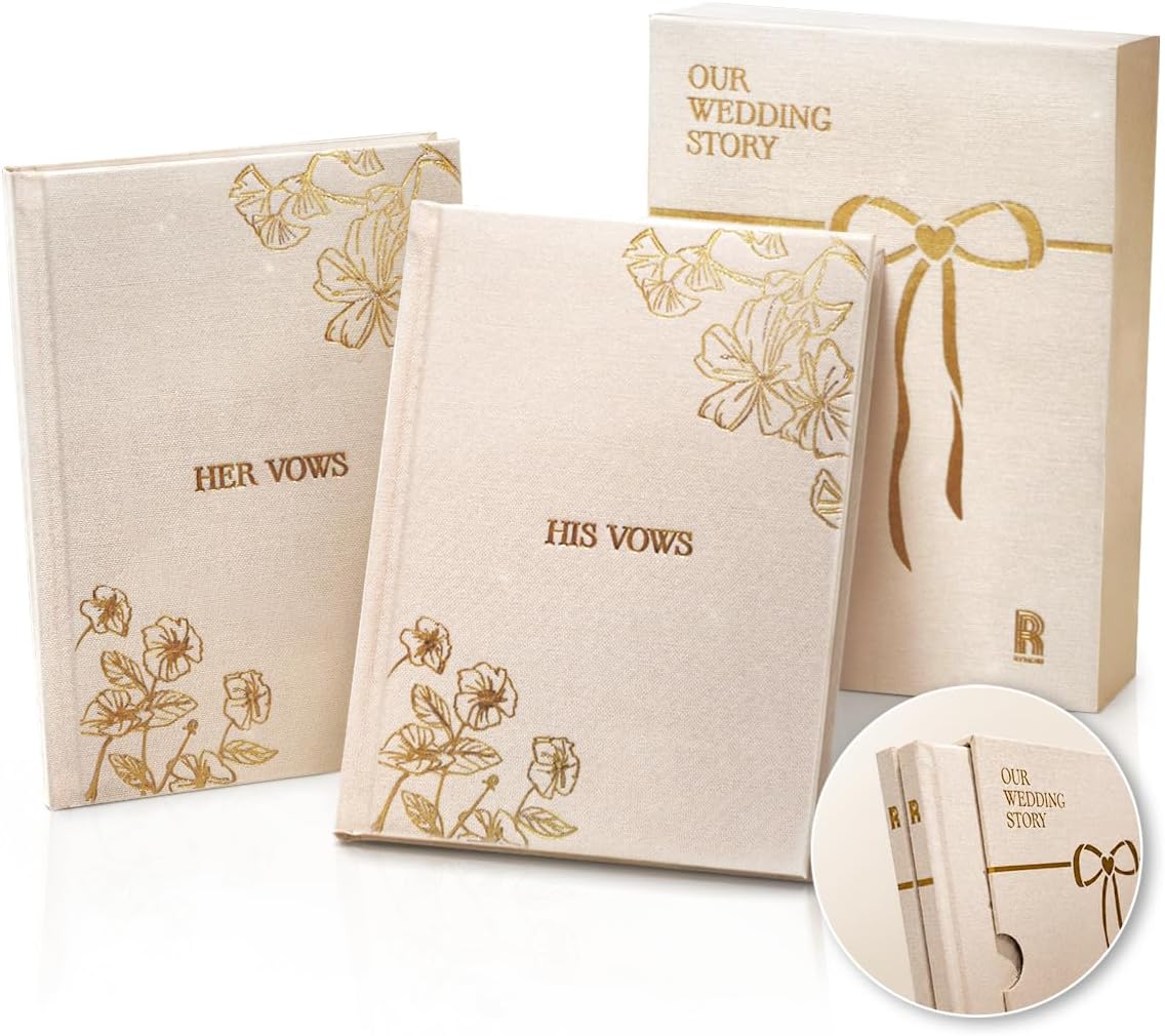 Wedding Vow Books His and Hers, Set of 2 Linen Hardcover Vow Books with Keepsake Slipcase Box, His Vows Her Vows Book for Bride and Groom, Wedding Essentials & Vow Renewal Gift, Ivory