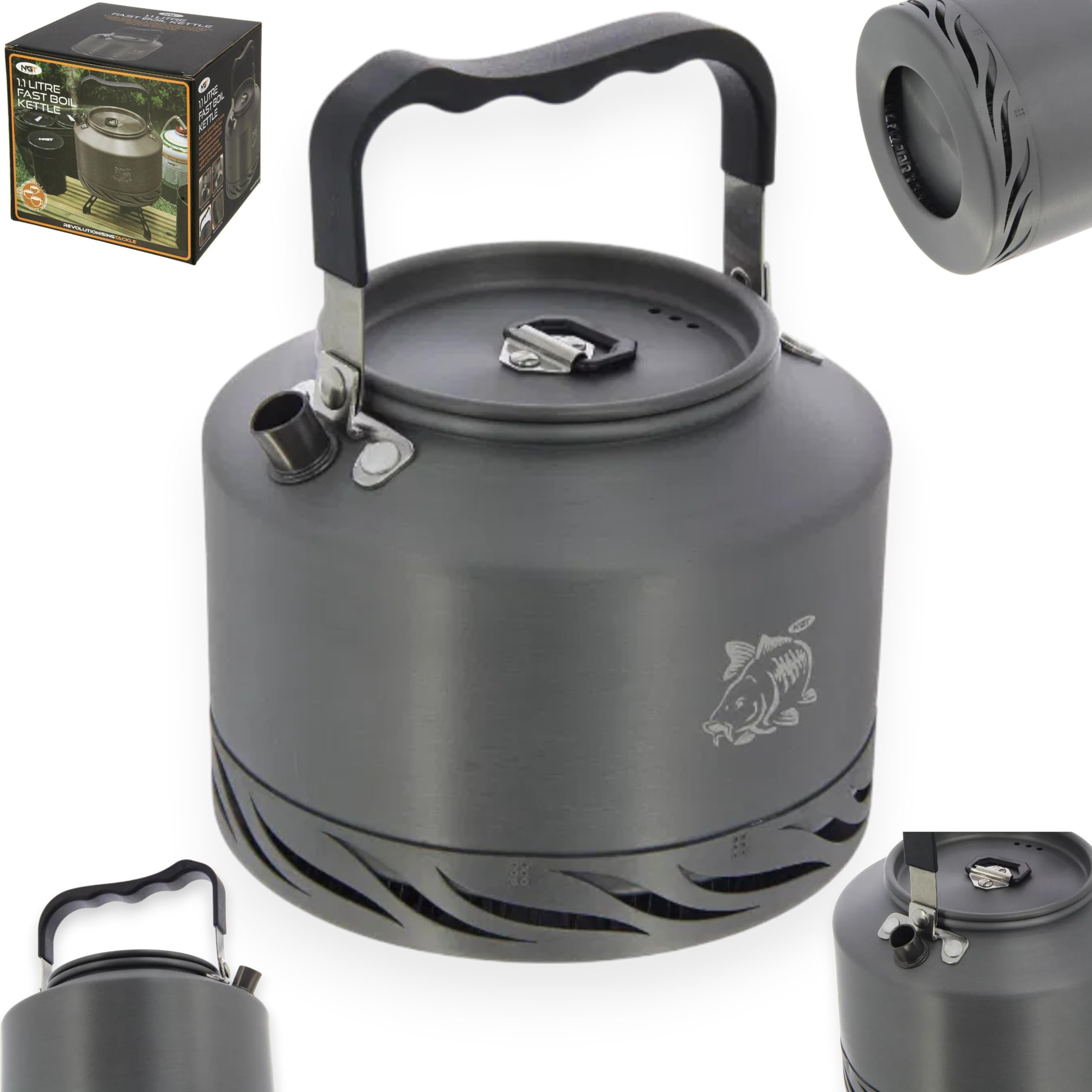 NGT Fast Boil 1.1L Kettle Carp Fishing Camping Night Gun metal Aluminium Boiling