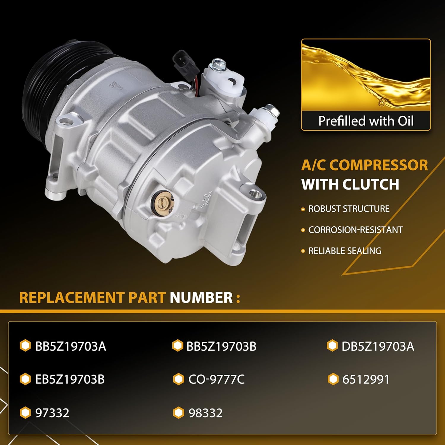 AC Compressor with Clutch Compatible with 2011-2015 Ford Explorer,2013-2015 Ford Police Interceptor Utility