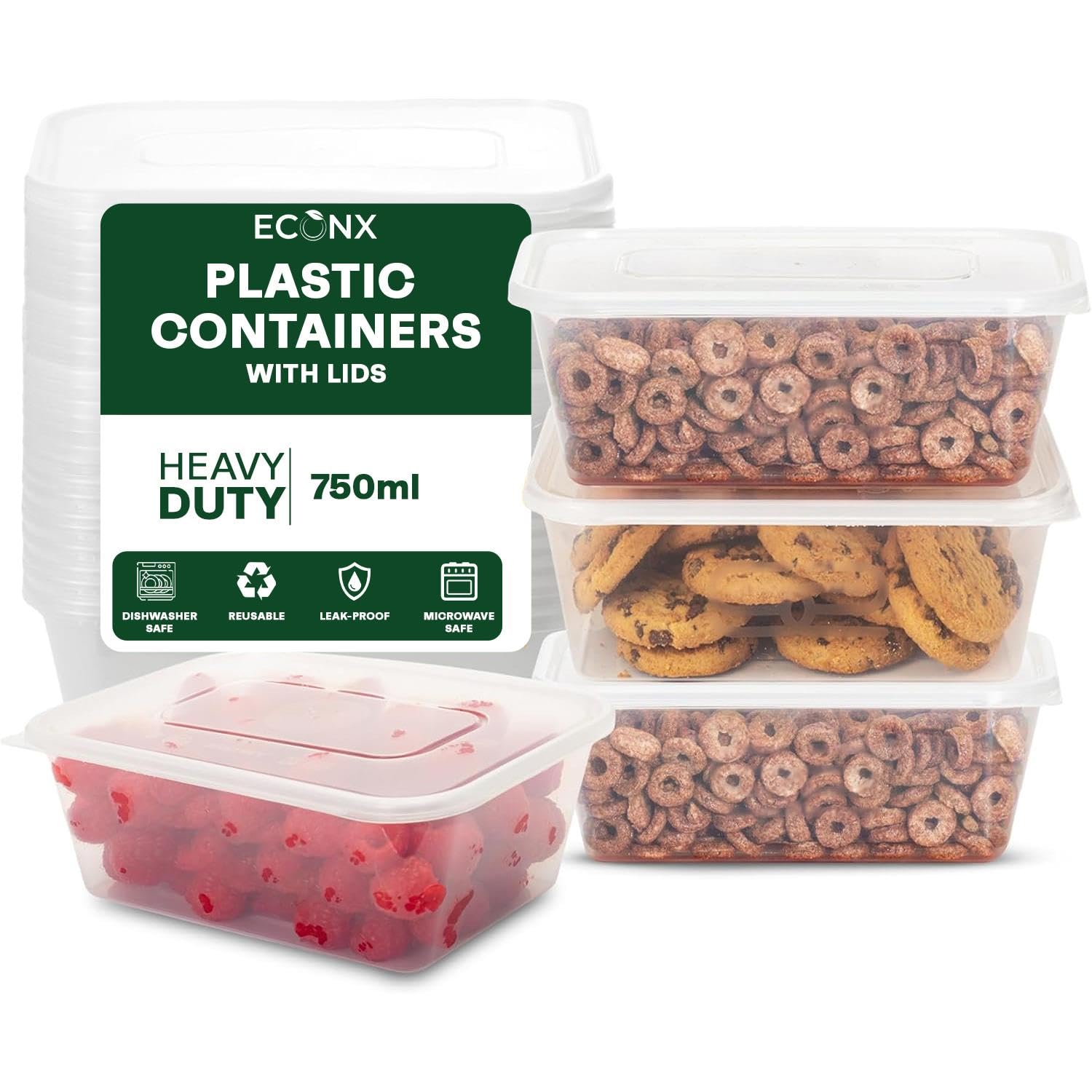Econx 750Ml Plastic Food Storage Containers With Lids Microwave Freezer Safe Reusable Boxes Meal Prep Containers(50Pcs) from B&Q
