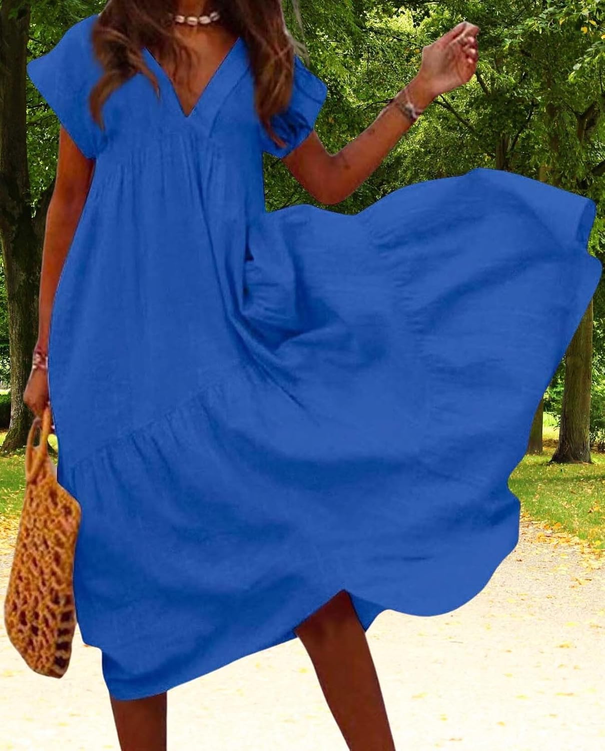 Summer Cute Womens Dresses Short Sleeve and Ruffle Hem Beach Loose Swing Casual Dresses Size Large Available - Image 2