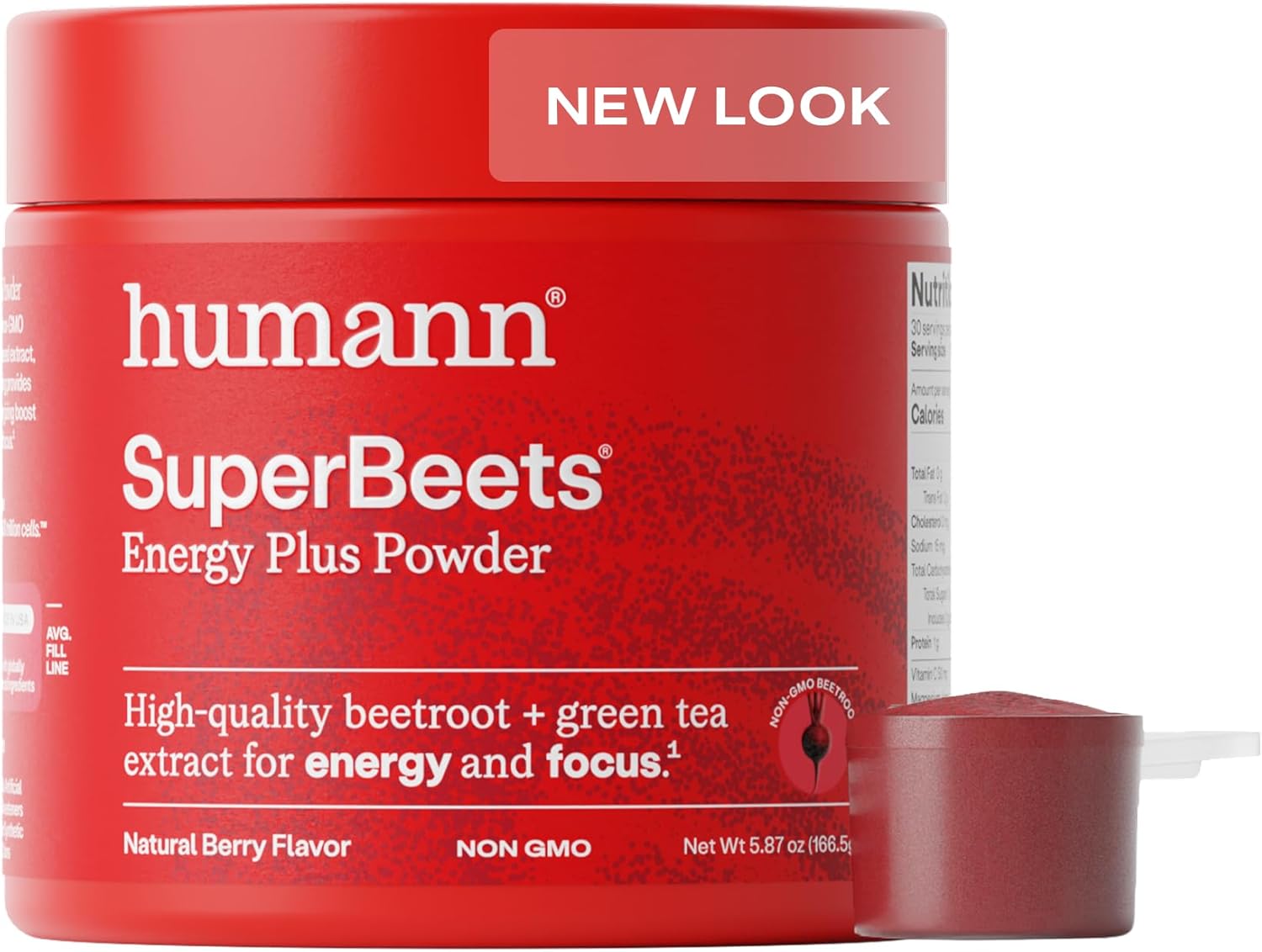 Humann SuperBeets Energy Plus with Grape Seed Extract - Beet Root Powder, Green Tea Extract, Caffeine, Vitamin C, Non-GMO, 5.87oz