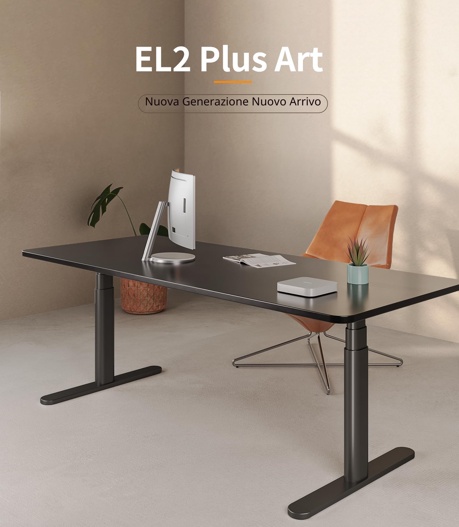 MAIDeSITe Scrivania regolabile in altezza elettrica EL2 Plus Art con design delle gambe ovali, scrivania doppio motore regolabile in altezza da 62 a 125 cm, 4 comandi a memoria