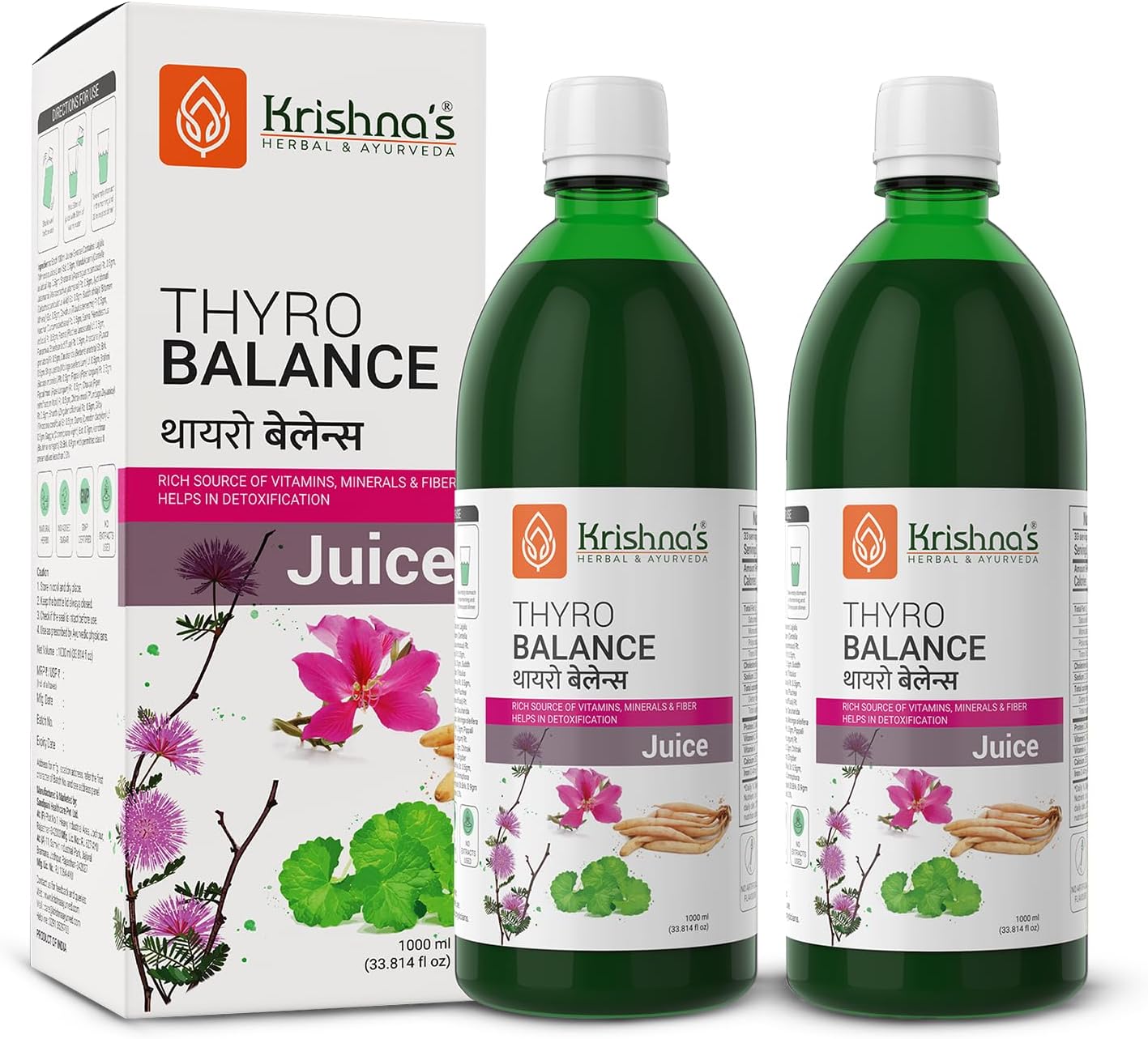 - KRISHNA'S HERBAL & AYURVEDA Thyro Balance Juice - 1000 Ml| Blend of Natural Ayurvedic Formulation with Kanchnar Gugglu - Sugar Free| Rich In Vitamins, Minerals and Fiber - (Pack of 2)