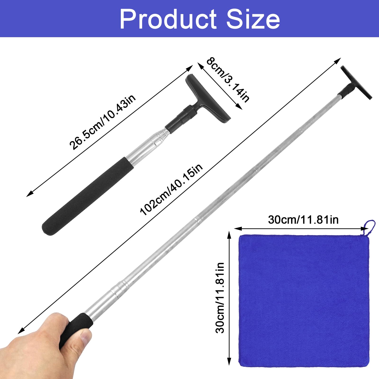 2 Stück Einziehbare Seitenspiegel-Wischer – Ausziehbar Bis 102 Cm, Mit Geschichtetem Bürstenkopf, Für Alle Fahrzeuge, Inkl. Reinigungstuch