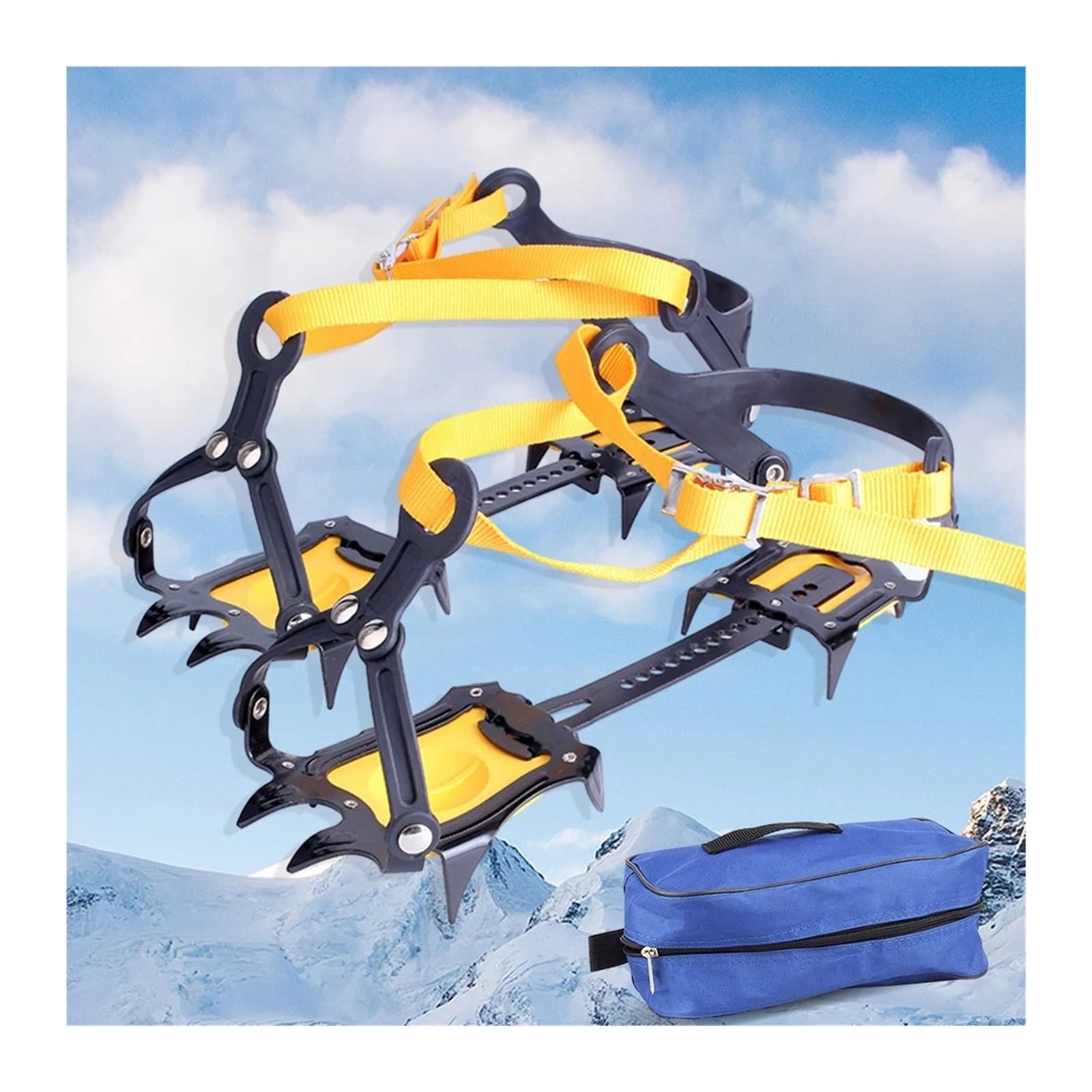 Crampons Neige 1 Paire de Crampons à Glace en Acier Inoxydable, 10 Dents, poignées à Neige réglables avec Sac de Transport for randonnée, Escalade, pêche, Jogging