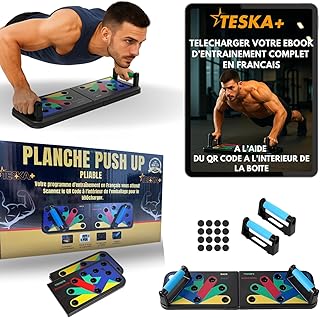 TESKA+ Planche à Pompes 22-en-1 – Programme Musculation Maison en Français (QR Code Inclus) – Poignets Sans Douleur & Alignement Épaules/Pectoraux – Entraînement Progressif à la Maison