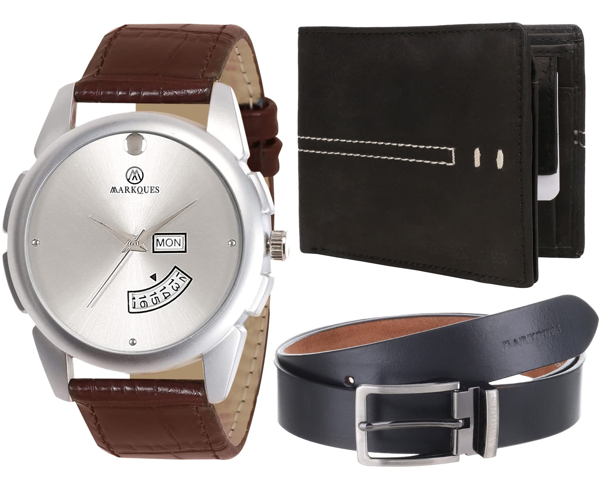 MARKQUES Day and Date Mens Watch, Leather Wallet and Belt 3 in 1 Combo Festival Gift Set for Men and Boys (STV-770907-VIN-01-EXE-01) (B0B7N97WSF) Amazon Price History, Amazon Price Tracker