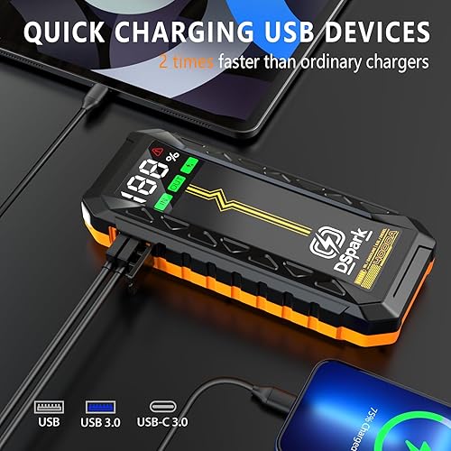 Miniatura 3 de G69H - Arrancador portátil de 4000 A, batería de arranque de 24000 mAh (todo gas, motor diesel de hasta 8.5 L), arrancador portátil de 12 V con