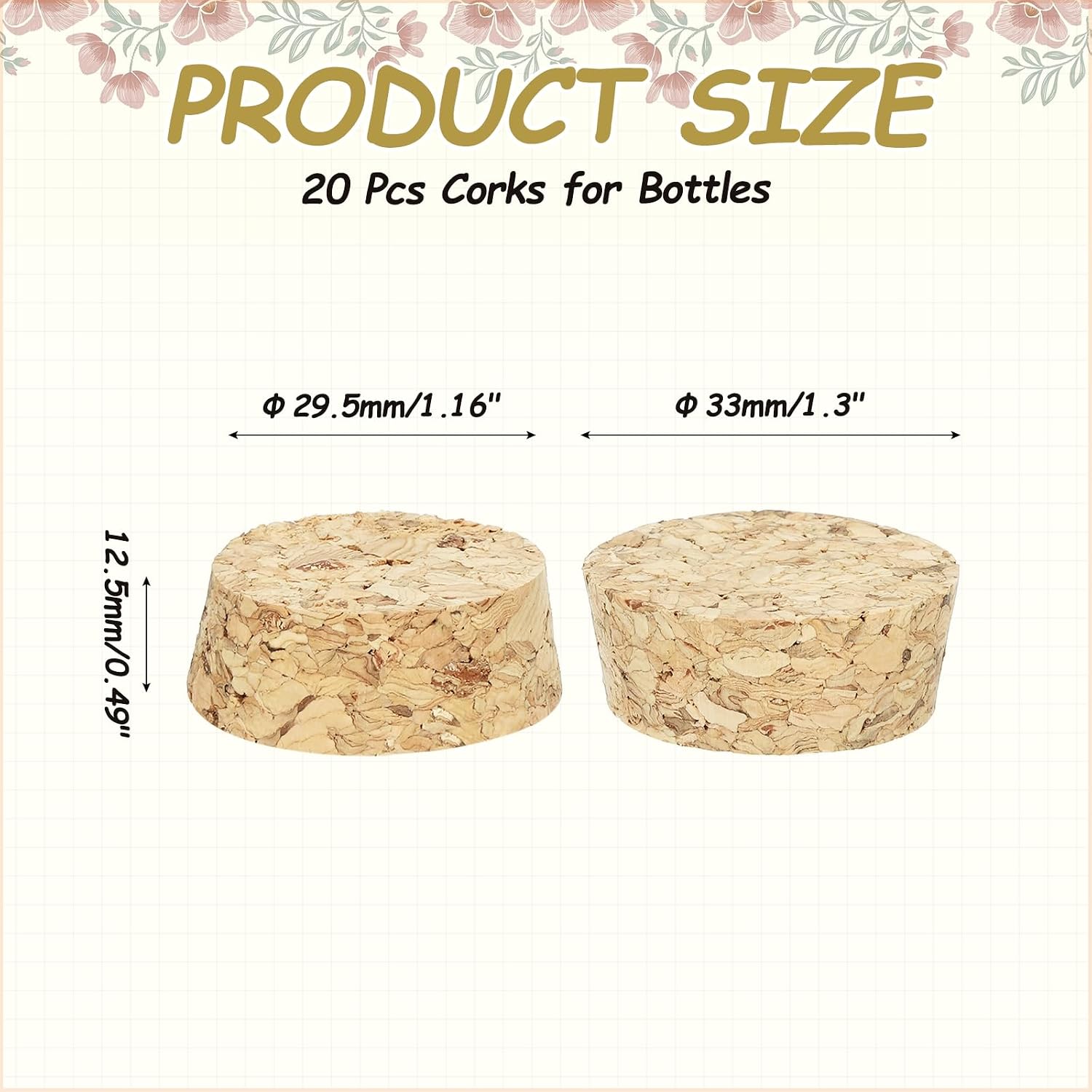 MECCANIXITY 20 Pcs Cork for Bottles Stoppers Cork Plugs, 1.3x1.16x0.49 Inch Soft Wood Natural Tapered Corks for Bar Restaurant DIY Crafts