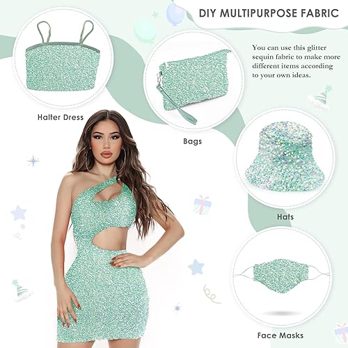 Miniatura 5 de The Yard - Tela de lentejuelas verde salvia elástica de terciopelo de 5 yardas, tela de tapicería brillante, tela de terciopelo de lentejuelas