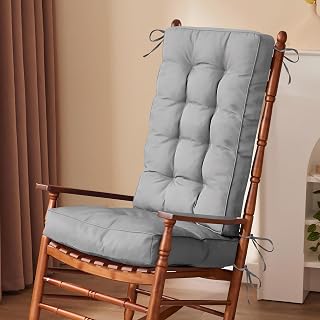 IPYNBAP Rocking Chair Cushion, Waterproof and Fade-Resistant Patio Chair Cushions, Tufted Chair Pads for Rocker Furniture, 18x18 Inch, Indoor/Outdoor Seat Cushions with Ties, Light Grey