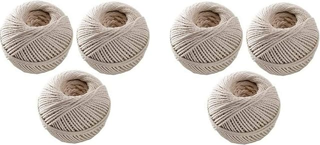 KARRMA | White Cotton String Ball 60M Per Roll - Kitchen Cooking String for Meat and Making Sausage - Cotton String for Handmade Wall Hanging Art & Crafts - Household - DIY - Office - Garden 6PC
