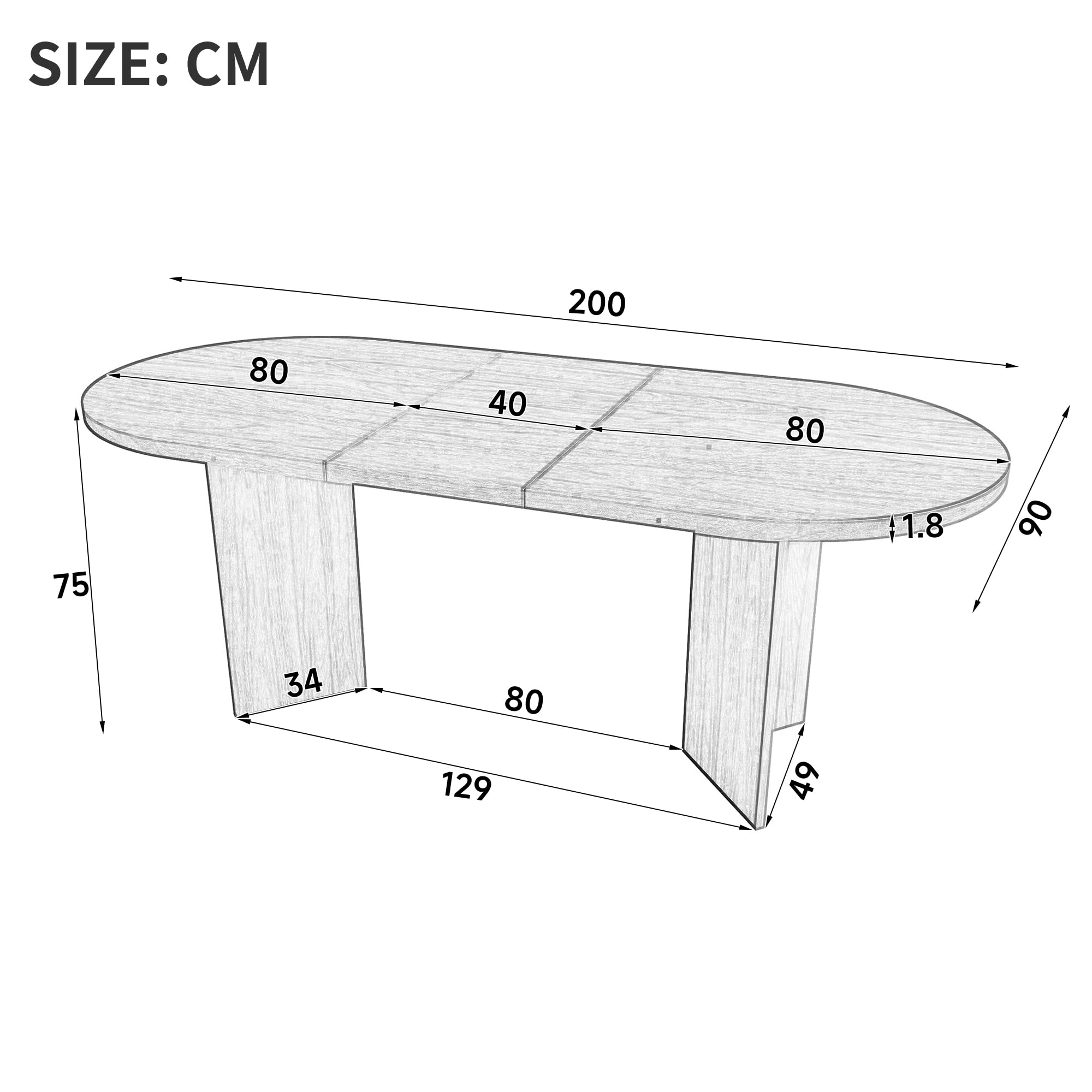 Table de salle à manger ovale en bois, table à manger ovale 200 l x