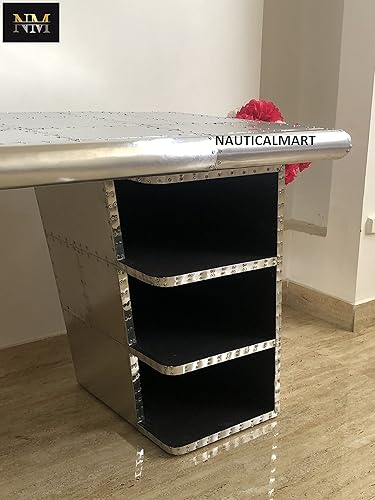 Miniatura 4 de NauticalMart Escritorio ejecutivo de aviador grande, estantería de cajón, ala de avión (68 pulgadas)
