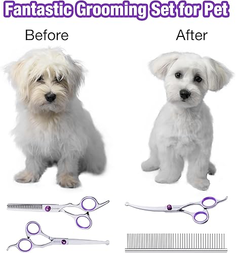 Miniatura 8 de CADABY Tijeras profesionales de aseo para perros con puntas redondas de seguridad, kit de tijeras de aseo de perros 5 en 1, tijeras de aseo de