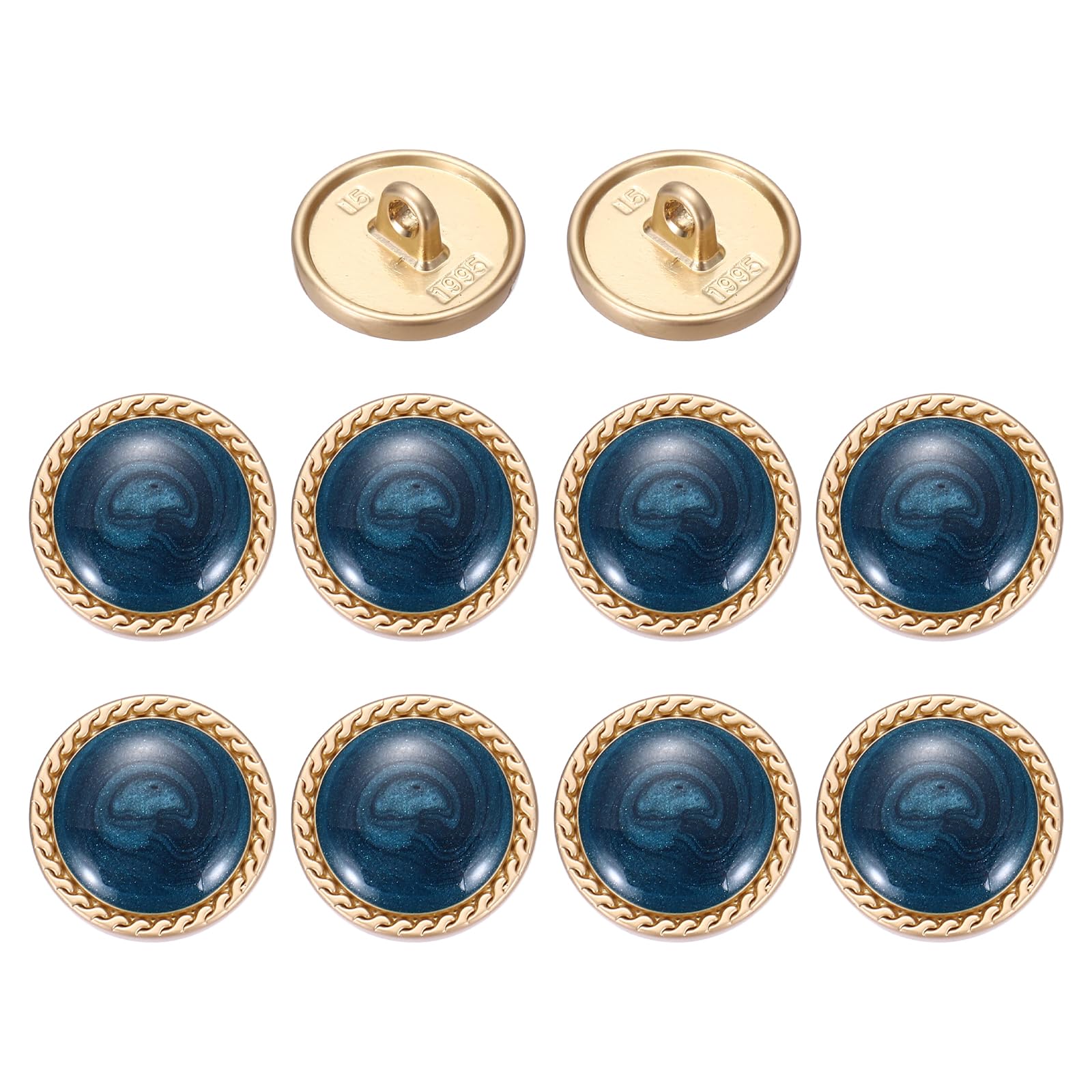 sourcing map Metal Vintage Gold Button 15mm Round Metal Sewing Button Alloy Shank Replacement for Women's Suit Woolen Coat Shirt Dress Sewing, Navy Blue Pack of 10
