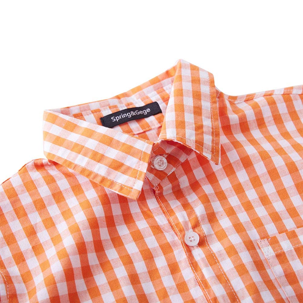 Spring&Gege Camisa de vestir de popelina a cuadros de manga corta para niño